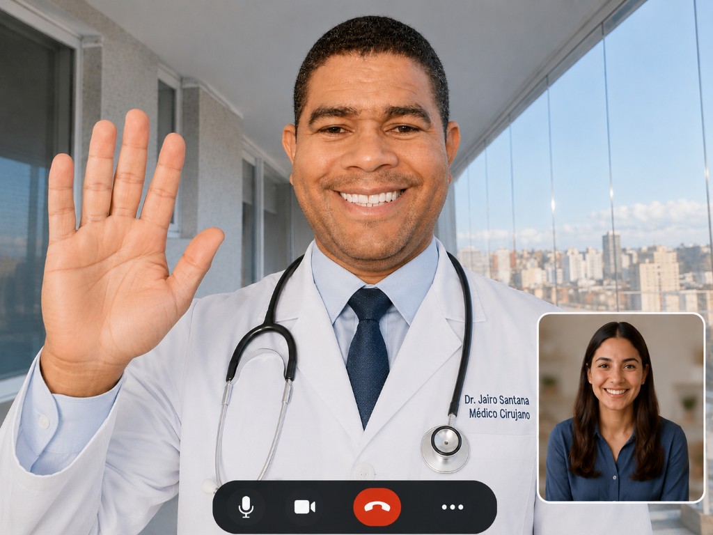 Médico profesional de HeyDoctor listo para una videollamada segura
